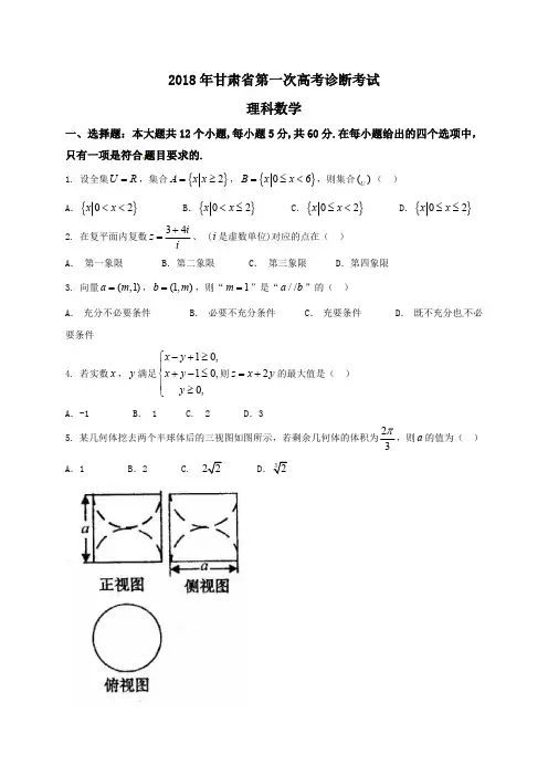 甘肃省2018届高三第一次高考诊断性考试数学(理)试题