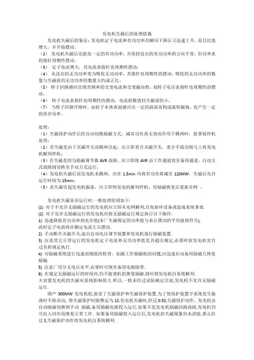 发电机失磁后的处理措施