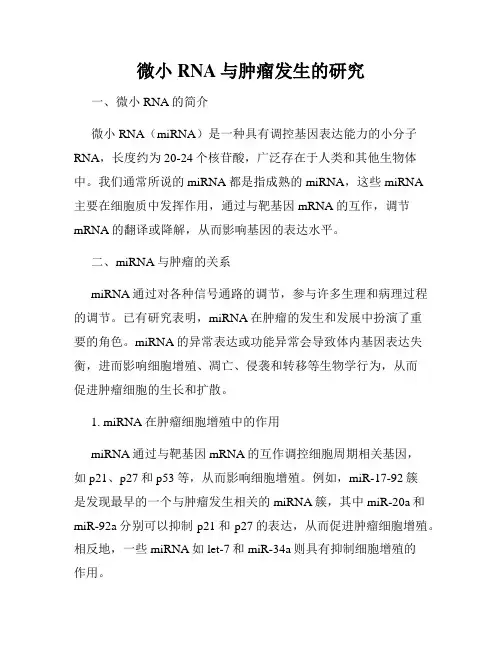 微小RNA与肿瘤发生的研究
