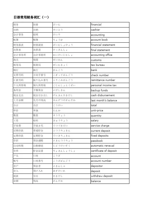 日语常用财务相关词汇