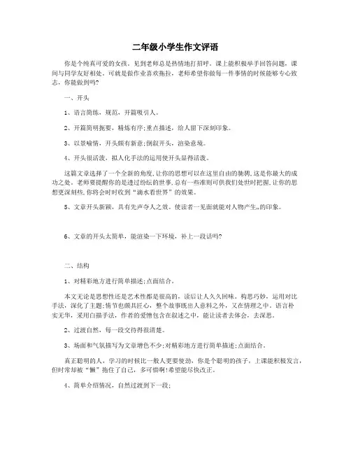 二年级小学生作文评语