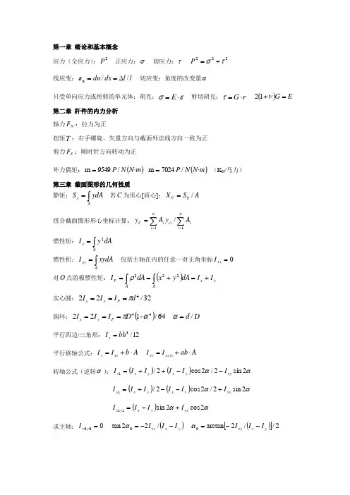 大学课程材料力学公式(全)
