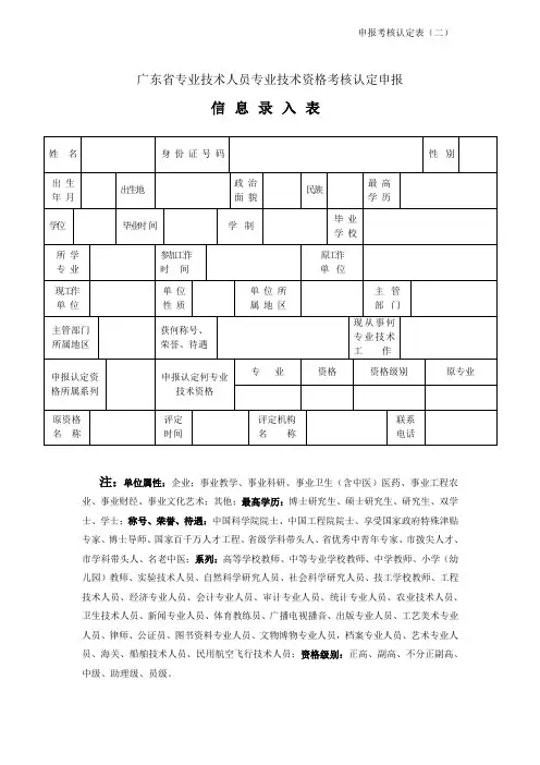 广东省专业技术人员专业技术资格考核认定申报