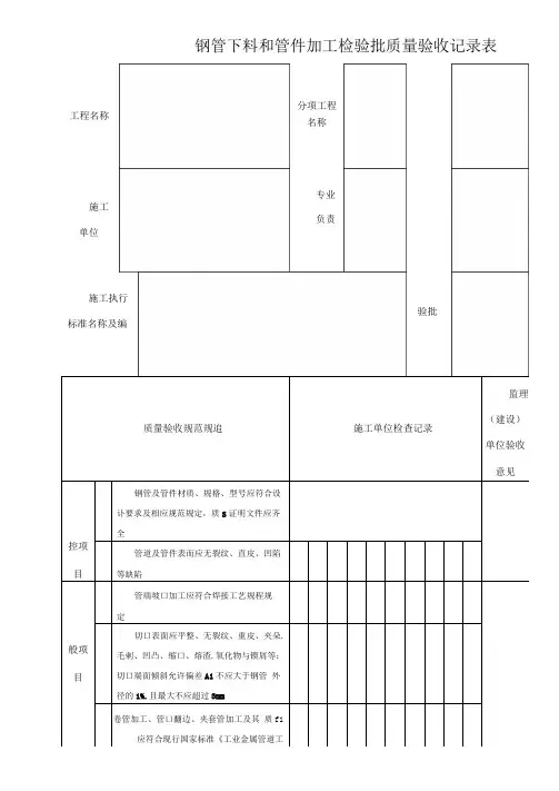 《石油天然气建设工程施工质量验收规范站内工艺管道工程》SY4203-2019检验批表格