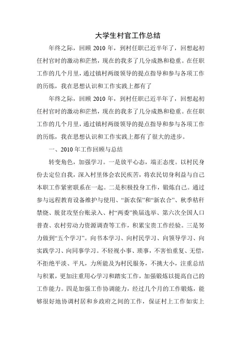 大学生村官工作总结