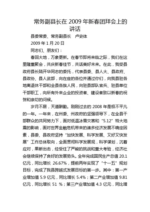 常务副县长在2009年新春团拜会上的讲话