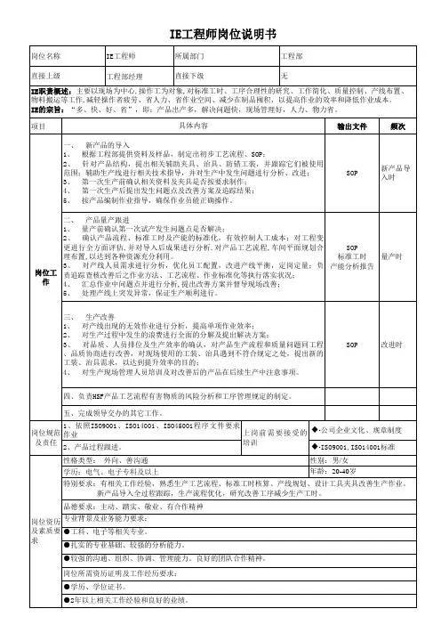 ie工程师岗位说明书