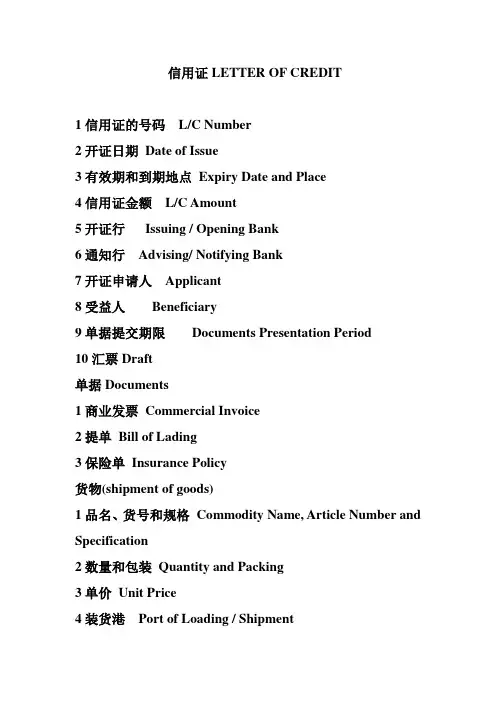 信用证的内容中英文讲解