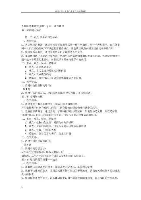 人教版高中物理必修一重难点梳理