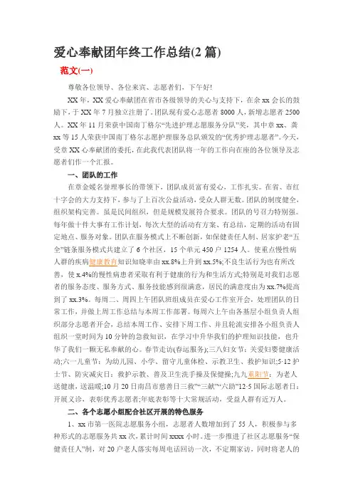 爱心奉献团年终工作总结(2篇)