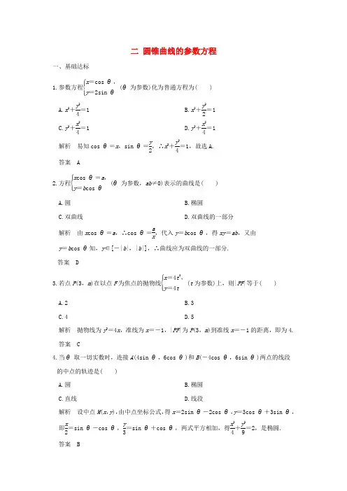 2019-2020学年人教A版高中数学选修4-4练习：第2讲参数方程二圆锥曲线的参数方程 Word版含答案