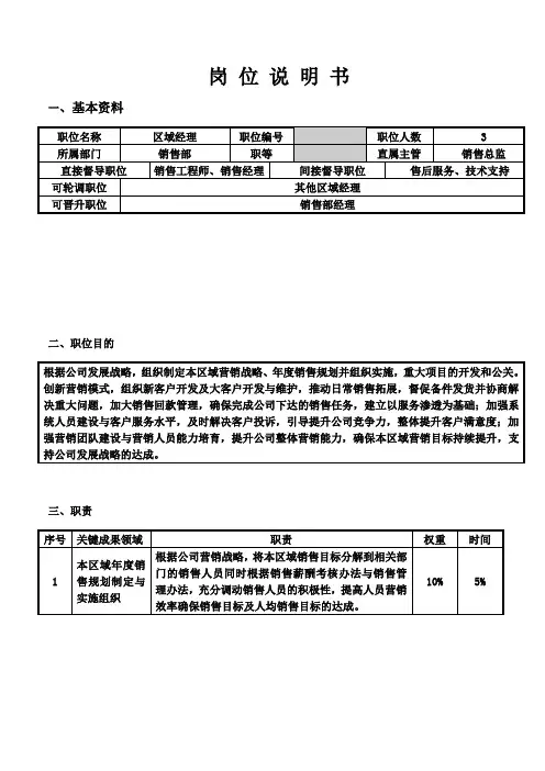 23岗位说明书区域经理