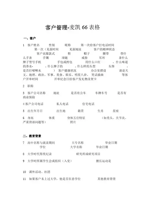 麦凯66表格(客户管理)