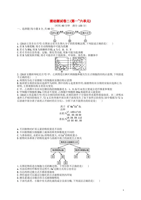 高优指导2017高三生物一轮复习滚动测试卷2(第一_六单元)新人教版