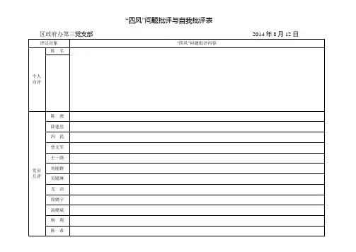 第一党小组“四风”问题批评与自我批评表