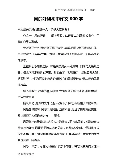 风的呼唤初中作文800字
