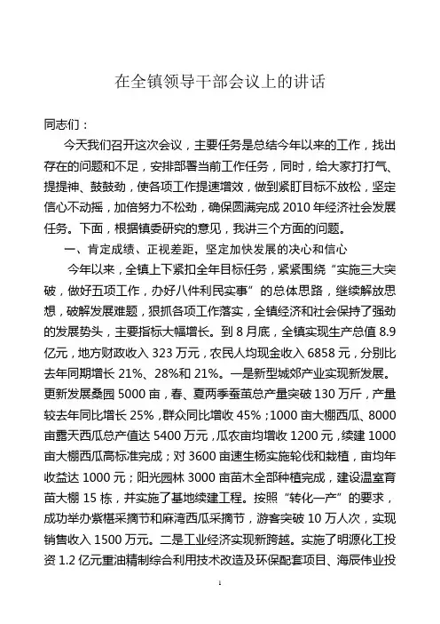 在全镇工作会议上的讲话 10月
