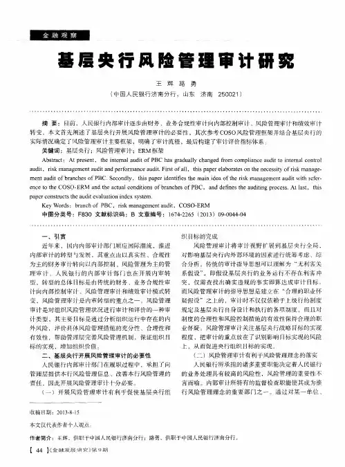 基层央行风险管理审计研究