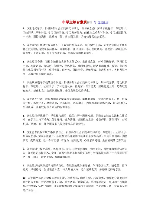 初中生综合素质评价