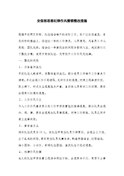 安保部思想纪律作风整顿整改措施.docx