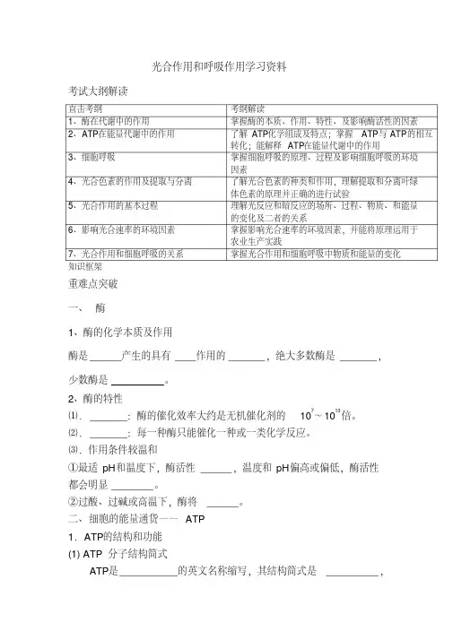 光合作用和呼吸作用知识总结