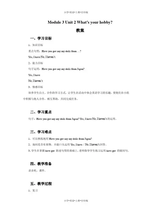 外研版(三起)-英语-六年级上册-【精品】Module 3 Unit 2 What's your hobby 教案