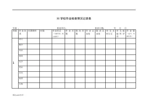 XX学校作业检查情况记录表
