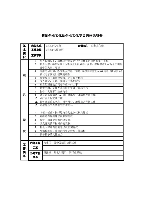 纸业集团岗位职务说明书