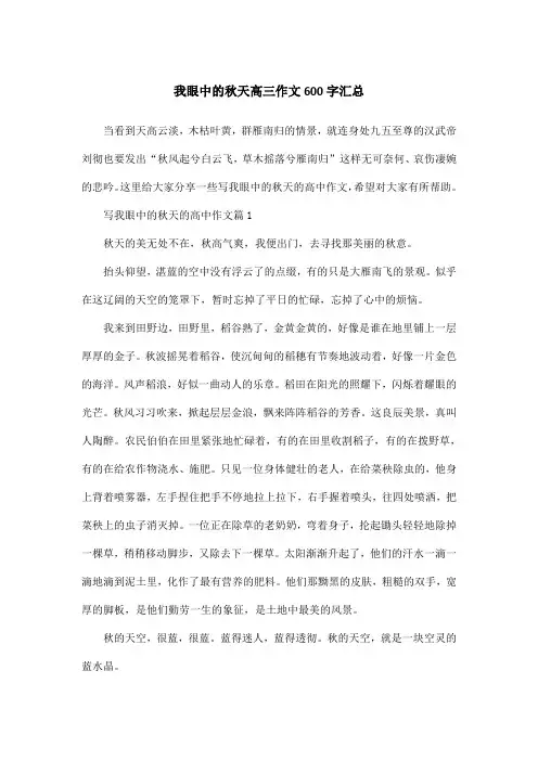 我眼中的秋天高三作文600字汇总