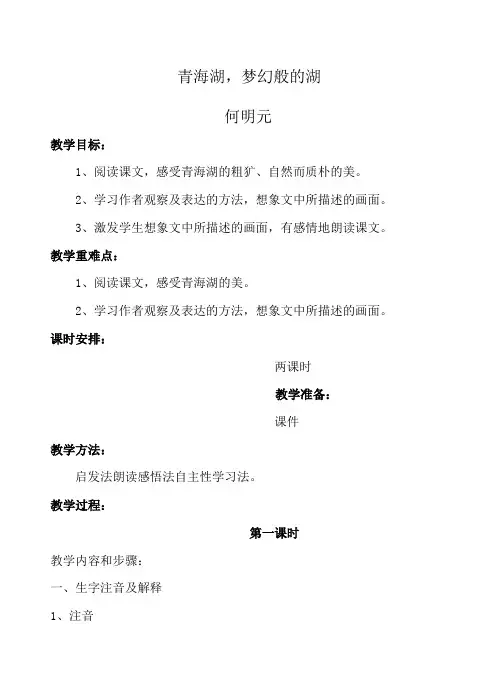 《青海湖,梦幻般的湖》教案3