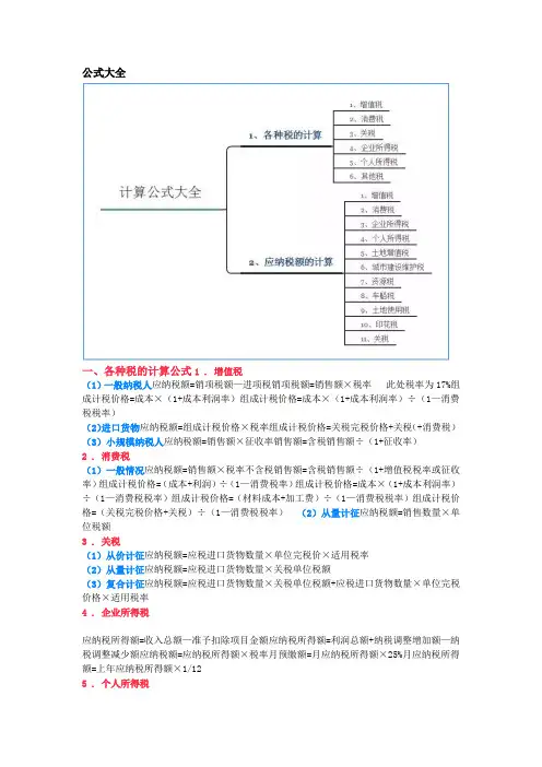 税法所有税种计算公式大全