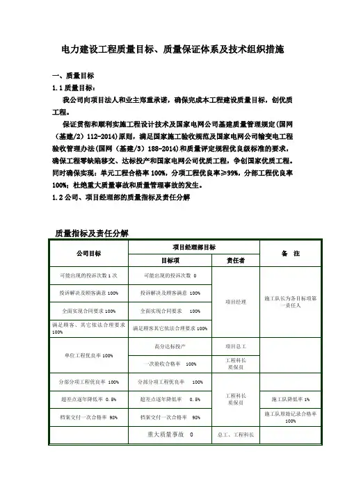 电力建设工程质量目标、质量保证体系及技术组织措施1