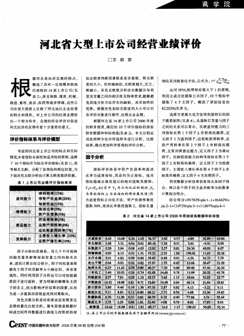 河北省大型上市公司经营业绩评价