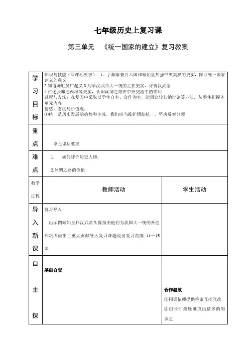 七年级历史上 第三单元统一国家的建
