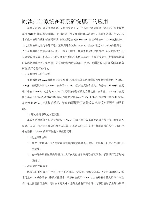 跳汰排矸系统在洗煤厂的应用