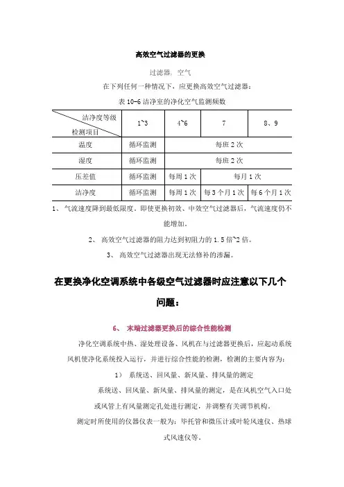 高效过滤器的更换