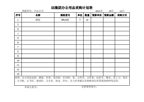 公司办公用品采购计划表