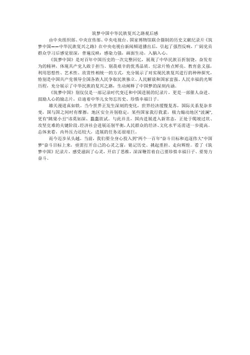筑梦中国中华民族复兴之路观后感