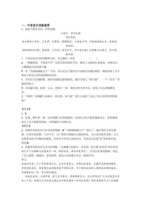 中考语文 诗歌鉴赏 培优 易错 难题练习(含答案)及答案