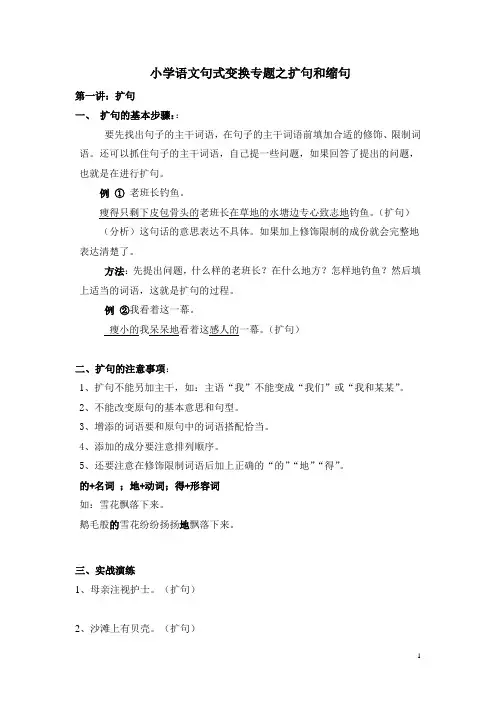 小学语文句式变换专题-扩缩句-练习