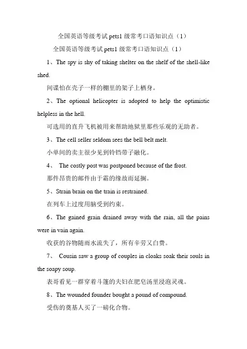 全国英语等级考试pets1级常考口语知识点(1).doc
