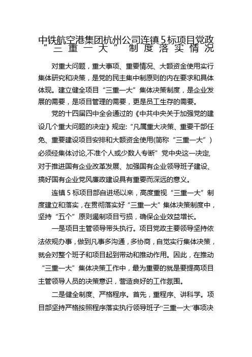 三重一大制度落实情况