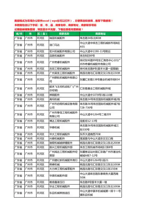 2020新版广东省广州市天河区机械配件工商企业公司商家名录名单黄页联系电话号码地址大全198家
