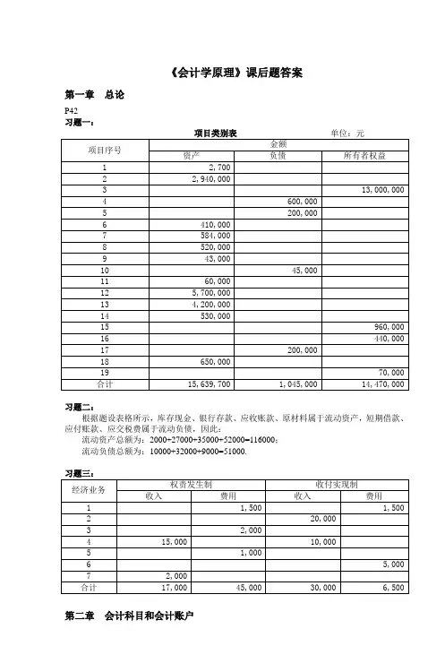 《会计学原理》课后题答案