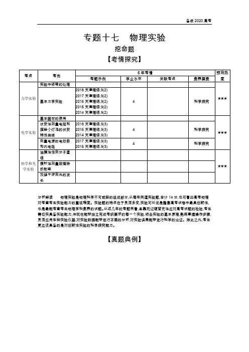 2020年高考天津版高考理科物理          专题十七 物理实验