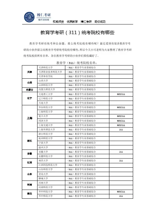 教育学考研(311)统考院校有哪些 2