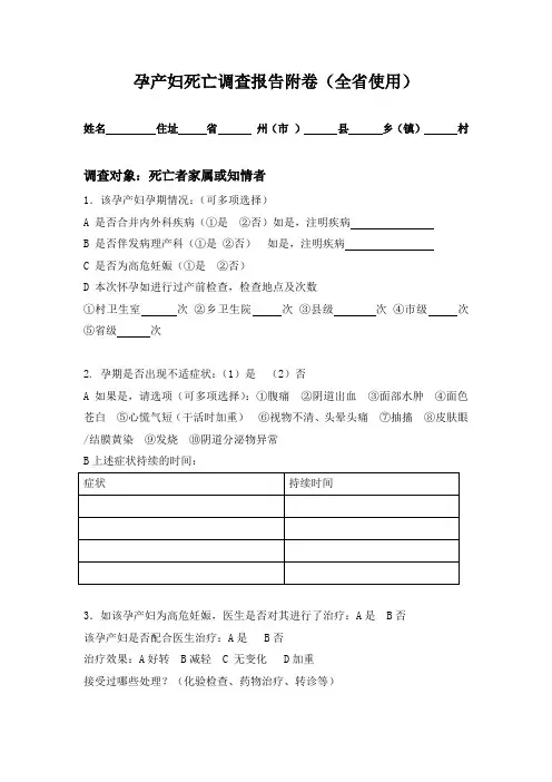 孕产妇死亡调查报告附卷(全省使用)