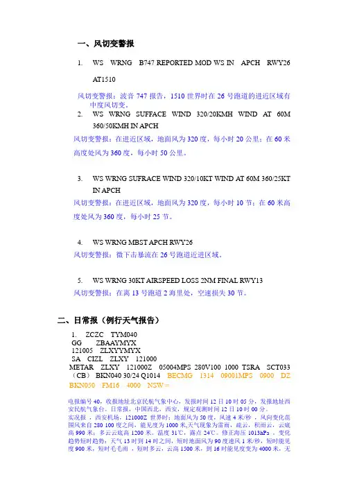 航空气象服务报文举例 2