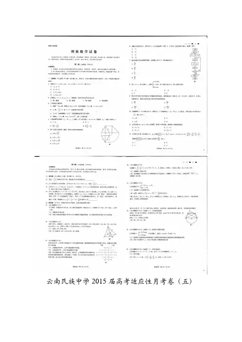 云南省民族中学2015届高三高考适应性月考卷(五)理科数学含答案