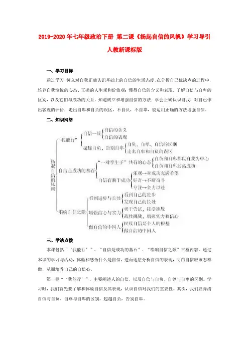 2019-2020年七年级政治下册 第二课《扬起自信的风帆》学习导引 人教新课标版